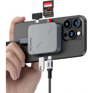 Hub USB-C Magn&eacute;tique avec MagSafe pour iPhone 16/15 Pro Max, Station d&iquest;Accueil 6-en-1 Type-C avec Lecteur de Cartes SD4.0/Micro SD4.0, 100W PD, USB-C 10Gbps, AUX(TC100S) - Neuf