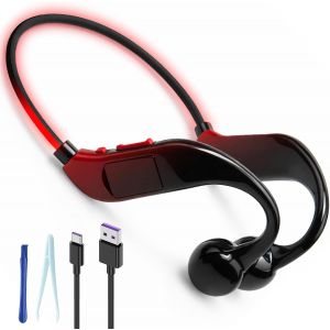 KALANKA-Casque Conduction Osseuse Bluetooth 5.4 &Eacute;tanche IPX5 avec M&eacute;moire MP3 32 Go, &Eacute;couteurs Sport Sans Fil &agrave; &Eacute;coute Ouverte avec Micro, Autonomie Longue Dur&eacute;e et Faisceau Lumineux pour Course et C - Neuf