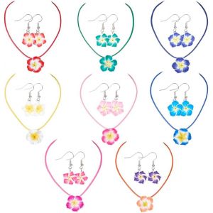 Kal-Ensemble De Boucles D'oreilles Et Collier &Agrave; Fleurs 16 Couleurs Bijoux Plumeria Argile Polym&egrave;re &Eacute;t&eacute; Soleil Hawa&iuml;en Boucles D'oreilles Pendantes Colliers Bijoux Pour Femmes Boh&egrave;me Tendance Cad - Neuf
