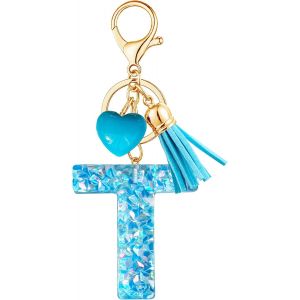 KAL-Porte-Cl&eacute;s Bleu Avec Lettre Porte-Cl&eacute;s Fille Initiale Cadeau Femmes Porte-Cl&eacute;s Coeur D&eacute;corer Pour Sac Sac &Agrave; Dos Porte-Clef Gland Or Porte-Clef Femme A-Z - Neuf