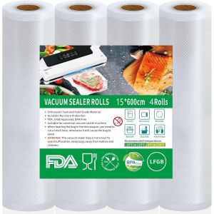 Sachet sous Vide Alimentaire 4 Rouleaux 15 x 600 cm,190 µm,Film Sous Vide Alimentaire pour la Conservation des Aliments Sous Vide Et la Cuisson Sous Vide,Sans BPA - Neuf