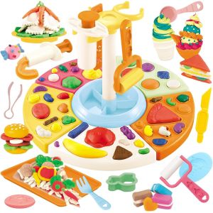 Set de P&acirc;te &agrave; Modeler,P&acirc;te &agrave; Modeler Pizza Set de Jeu avec 53 Pi&egrave;ces de P&acirc;te &agrave; Modeler Accessoires Cuisine Outils24 bo&icirc;tes de p&acirc;te &agrave; ModelerPate a Modeler d&egrave;s 3 Ans pour gar&ccedil;ons et Filles - Neuf