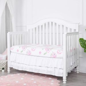 Berceaux Bébé Standard 52 X 28 Pouces (Blanc), Jupe De Lit À Volants Pour Literie De Berceau Bébé, Jupe De Lit À Volants En Dentelle Sur 3 Côtés, Housse De Lit Bébé Élastique Adaptée À Tous - Neuf