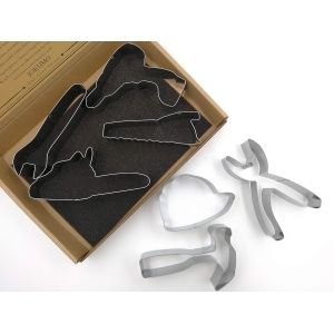 Ensemble De 7 Emporte-Pièces En Acier Inoxydable 430 De Haute Qualité - Clé, Marteau, Scie, Tronçonneuse, Pince, Casque De Sécurité Et Perceuse - Neuf