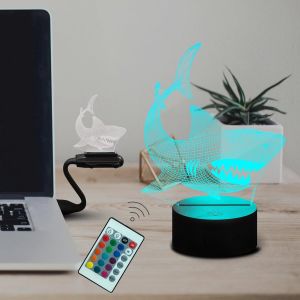 Kalanka-Veilleuse En Forme De Requin - Illusion 3d - Avec Télécommande - 16 Couleurs - Jouet De Chevet Pour Garçons Et Filles - Neuf