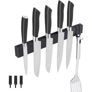 Oayew-Barre Magn&eacute;tique Pour Couteaux 40 Cm Avec 3 Crochets En Acier Inoxydable Sans Per&ccedil;age Porte-Couteaux Magn&eacute;tique Pour Ustensiles Et Outils (Noir) - Neuf