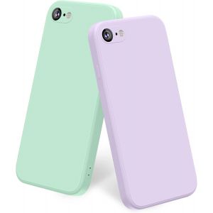 2 Pack Silicone Coque Compatible pour iPhone SE 2020 / iPhone 8 / iPhone 7 / iPhone SE 2022, Silicone Coque avec Doublure en Microfibre Douce Protection Compl&egrave;te 4,7"", Cyan Clair/Herbe Pourpre - Neuf