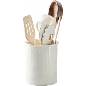 Mevronisshop-Pot A Ustensile De Cuisine En Ceramique, 13,4 X 11 Cm Porte Ustensiles Cuisine, Relief Porte Couverts Pour Organisation, Tables De Bar, Surface &Eacute;maill&eacute;e Brillante, Blanc - Neuf