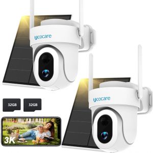 3K Camera Surveillance Wifi Exterieure Sans Fil, (Paquet De 2), Camera Exterieur Solaire Avec Carte Tf De 32, Ai Détection Humaine, Vision Nocturne Couleur, 2.4Ghz Wifi, 360° Ptz, Ip66 - Neuf
