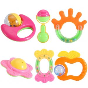 Lot de 6 hochets educatifs pour nouveau-ne, anneau de dentition pour bebe, clochette a secouer, cadeau - Neuf