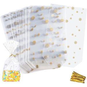 Sachet Cellophane, 200pcs Sachet Bonbon Transparent Pour Mariage,Sacs En Cellophane Avec 200 Autocollants,Sacs En Plastique Opp Pour Biscuits, Bonbons,Chocolats, Nourriture-7x10cm Et 10x15cm - Neuf