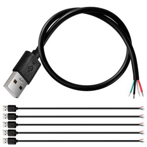 5 Pièces Câble Usb 2.0 Usb-A Mâle 4 Broches, À Fil Nu À Extrémité Ouverte 30Cm 5V 3A 22Awg 4 Coeurs, Vers Extrémités De Câble Ouvertes - Neuf