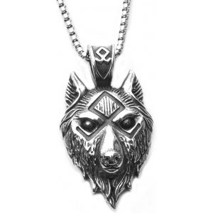 Kal-Collier Pendentif En Forme De Loup Squelette, &Eacute;l&eacute;ments De T&ecirc;te D'animal Classique For&ecirc;t Nature Charme Bijoux En Acier Inoxydable Cadeau Pour Gar&ccedil;ons Hommes Filles - Neuf