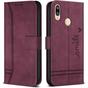 KALANKA-Coque pour Huawei Honor 10 Lite/Huawei P Smart 2019, Etui Cuir avec Magnetique, Flip Pochette Housse pour Huawei Honor 10 Lite/Huawei P Smart 2019 Protection, Vin Rouge - Neuf