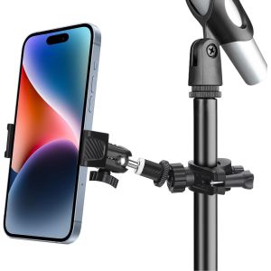 KALANKA-Support de t&eacute;l&eacute;phone pour pied de micro, support r&eacute;glable pour pied de micro pour t&eacute;l&eacute;phones portables, support de t&eacute;l&eacute;phone rotatif compatible avec tous les iPhone et t&eacute;l&eacute;phones Android (Pho - Neuf