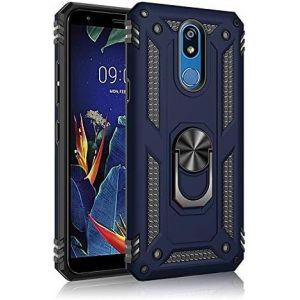 Kal-Coque Lg K40, Support De Bague En Métal, Pivots De Rotation À 360 ° & 180 °. Étui De Protection Slim Soft Tpu + Pc, Compatible Avec Support De Voiture Magnétique - Bleu - Neuf