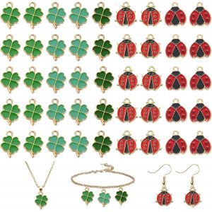 Kal-45 Pcs Pendentif Trèfle Coccinelle, Porte Clés De Trèfle Porte Bonheur, Mini Pendentif Coccinelle, Porte Bonheur Quatre Feuilles, Pour Bricolage Trèfles Ornements, Bijoux Artisanaux - Neuf