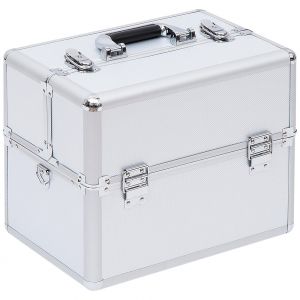 Mallette Maquillage Verrouillable Valise Maquillage 3 Niveaux 36,5 X 24 X 29 Cm 2 Cl&eacute;s Alliage Alu Abs Argent - Neuf