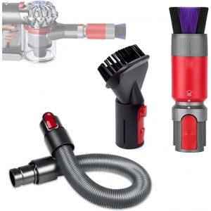 3 Pièces Ensemble de pour Brosse Aspirateur Accessoire Dyson,pour L'aspirateur Dyson Accessoires,avec Deux Pinceaux,avec Tuyau Long Extensible,pour Aspirateur Dyson V7,V8,V10,V11,V15 - Neuf