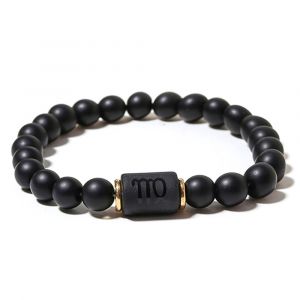 Zense - Bracelet Zodiaque Noir Vierge Étirable Homme Avec Perles Onyx Zb0386 - Neuf