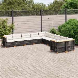 Prolenta Premium - Salon De Jardin 10 Pcs Avec Coussins Noir R&eacute;sine Tress&eacute;e - Neuf