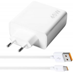 JGD-Chargeur 45 W avec c&acirc;ble de Charge Type C 6 A (1 m), Chargeur Rapide USB pour Xiaomi Redmi Note 14 Pro 5G (6 A), chargeurs pour t&eacute;l&eacute;phone Portable Xiaomi 14T Pro, Poco X7, M7, M6, Pad 7, Redmi Pa - Neuf