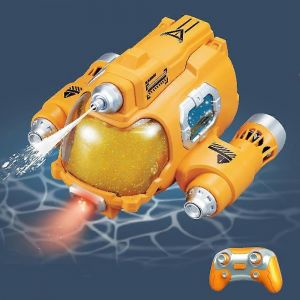 Bateau pour enfants, bateau a essence radiocommande 2,4 GHz avec lumieres LED (jaune) - Neuf