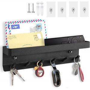 &agrave; 6 Crochets Porte Cl&eacute; Mural, Multifonctionnel Auto-Adh&eacute;sif ou Per&ccedil;age Installation 2 Fa&ccedil;ons Porte Cl&eacute;f Mural Adapt&eacute; &agrave; L'entr&eacute;e, &agrave; la Cuisine, au Bureau, &agrave; la Salle de Bain et au Salon (Noir) - Neuf