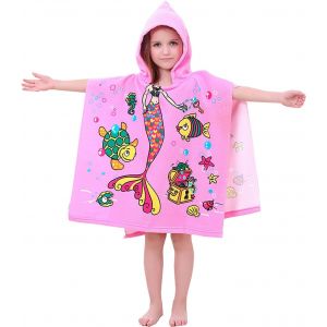 Les enfants Cape de Bain, les Enfants salle de Bain Poncho, les Enfants Serviette de Bain a Capuchon, Serviette de Plage, Mignon Modeles, Multi-usage pour les Enfants ages de 2 a 8 (Sirene) - Neuf