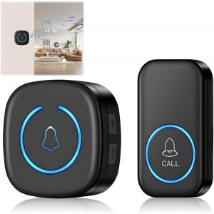 KALANKA-Sonnette sans Fil Exterieur Etanche 300m Longue Port&eacute;e Sonette avec 1 R&eacute;cepteur + 1 &Eacute;metteur &Agrave; Pil 60 M&eacute;lodies au 5 Niveaux Volumes LED Bleu pour Maison,Appartement, Noir - Neuf