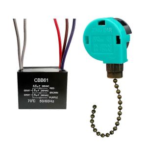 Interrupteur a chaine pour ventilateur de plafond, 3 vitesses, 4 fils, condensateur CBB61 4,5 Uf + 6 Uf + 5 Uf, 5 fils - Neuf