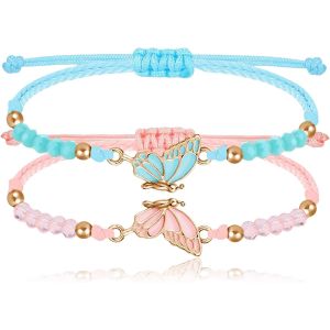 Kalanka-Lot De 2 Bracelets Bff Papillon Assortis - Bracelet D'amitié À Breloques Fait Main, Réglable Pour Meilleurs Amis - Cadeaux De Bijoux Pour Adolescents - Neuf
