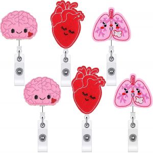 Porte-Bobine D'insigne Rétractable Pour Cerveau D'infirmière Badge Reel Porte-Étiquette En Feutre Avec Clip Coeur Pulmonaire - Neuf