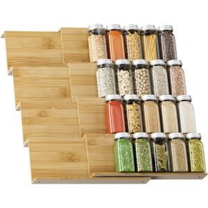 Lot De 8 Étagères À Épices De Tiroir - Système De Rangement Extensible De 30 Cm À 60 Cm - Pour Cuisine,Armoire,Plan De Travail (Naturel) - Neuf