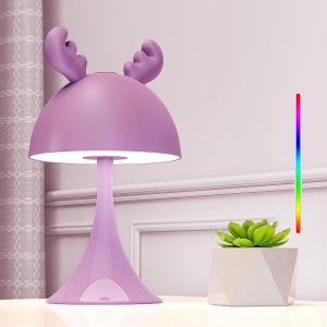 Led Lampe De Chevet Enfant Fille, Veilleuse Bébé Tactile Avec 7 Modes Rgb Lumière, Lampe De Bureau Kawaii Decorative Rechargeable Type-C, Lampe De Table Couleur Rgb Wapiti Violette - Neuf