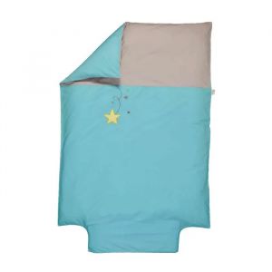 Housse De Couette B&eacute;b&eacute; - P'tit Basile - Pluie D'&eacute;toiles - Coton Bio - 100x140 Cm - Turquoise - Neuf