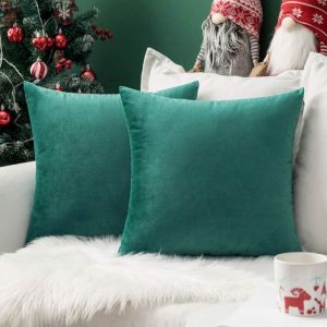 Cauc-Lot De 2 Housses De Coussins De No&euml;l En Velours D&eacute;coratif Canap&eacute; Taie D'oreiller Super Lisse Doux Confortable Decoration Maison Salon Chambre Pour Canap&eacute; 40x40cm Vert Turquoise - Neuf