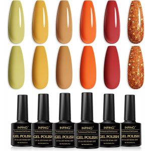Vernis Semi Permanent Automne,6 Couleurs Série Orange Vernis Gel Uv Semi Permanent,Jaune Orange Rouge Herbe Verte,Soak Off Uv/Led Vernis À Ongles Pour Femmes Diy Nail Art,8ml - Neuf