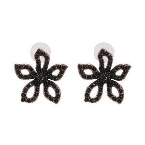 Boucles D'oreilles A Tige Tendance Pour Femmes Et Filles, Nouvelles Boucles D'oreilles Florales En Diamant (Noires) - Neuf