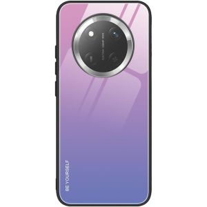 Kal-Coque Pour Honor Magic 7 Lite 5g, Ultra Mince Silicone Tpu Souple Bumper Étui Arrière Mode Dégradé De Couleur En Verre Trempé Housse Antichoc Case, Rose Bleu - Neuf