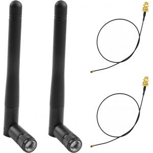 Antenne WiFi RP-SMA Mâle 8dBi Bi-Bande 2.4GHz 5GHz 5.8GHz avec Câble Coaxial MHF4 vers RP-SMA Femelle pour ESP32,Cartes Réseau M.2 NGFF,Routeur,Caméra IP,Sécurité,Adaptateur USB - Neuf