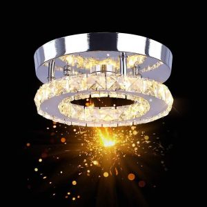 Plafonnier Led, Lustre En Cristal 18 W, Éclairage De Plafond Moderne Pour Chambre, Salon, Cuisine, Couloir, 3 Couleurs Réglables [Classe Énergétique E] - Neuf