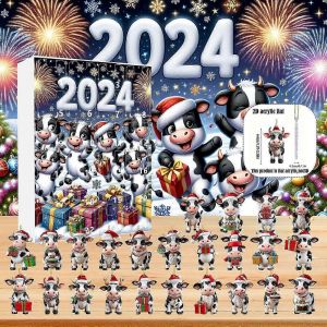 Calendrier de l'Avent 2024 Femmes 2024 Calendrier du compte &agrave; rebours de l'Avent de l'Avent de No&euml;l 24 jours Mignon Vache Ornements de No&euml;l Pendentif Vache Figures - Neuf