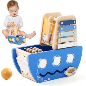 Promise Babe Montessori Toys Baby Wooden Toys 5 in 1 Blue Oceans Educational Toys Sensory Toys Motors Activity Cubes Motor Skills Loop Gift Baby Male Montessori - Neuf
