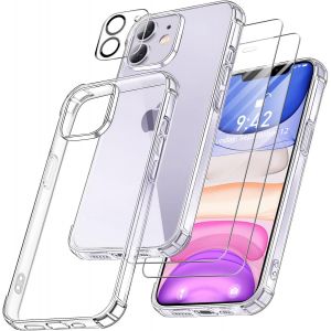 4 En 1 Coque Pour Iphone 11 Avec 2 Verre Tremp&eacute; Et 1 Cam&eacute;ra Protecteur, [Coussin D'Air Int&eacute;gr&eacute;] Antichoc Antirayures Bumper Protection Housse Pour Iphone 11 6.1"", Transparent - Neuf