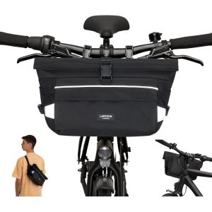 Subzonal-Sacoche De Guidon V&eacute;lo Noir - Lasse - 2 En 1 Sacoche De V&eacute;lo & Sac &Agrave; Bandouli&egrave;re - Sacoche Bikepacking Pour Guidon Avant Avec R&eacute;flexion - Hydrofuge - Neuf