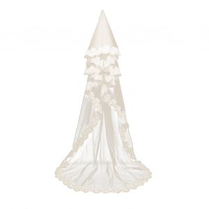 Voile De Mariée Monocouche En Dentelle Brodée, Couvre-Chef, Robe Longue De Style, Couvre-Chef De Mariage Assorti, Accessoires De Séance Photo-Beige 3m - Neuf