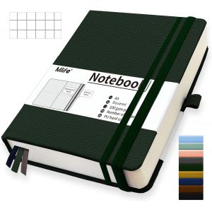 Eryi-A5 Squared Paper Notebook Épaissi,360 Pages Et 100g/M² De Papier Résistant À L'encre,Carnets De Notes Avec Pochette Pliante Pour Le Bureau École Maison Écriture&carnet De Notes(Vert) - Neuf