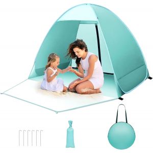 Checarzhn--No1-Tente De Plage, Tente De Plage Anti Uv 50+ Avec Porte Arrière Zippée Abri De Plage 1-2 Personnes Petit Emballage Pour Protection Solaire Plage, Jardin - Neuf