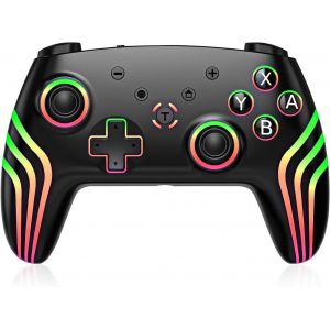 Manette De Commutateur, Lumi&egrave;res Rvb Changeables, Manette Switch Pro Avec R&eacute;veil/Joysticks Pr&eacute;cis, Gyroscope 6 Axes/Double Shock/Turbo, Manette Sans Fil Pour Switch/Lite/Oled - Neuf